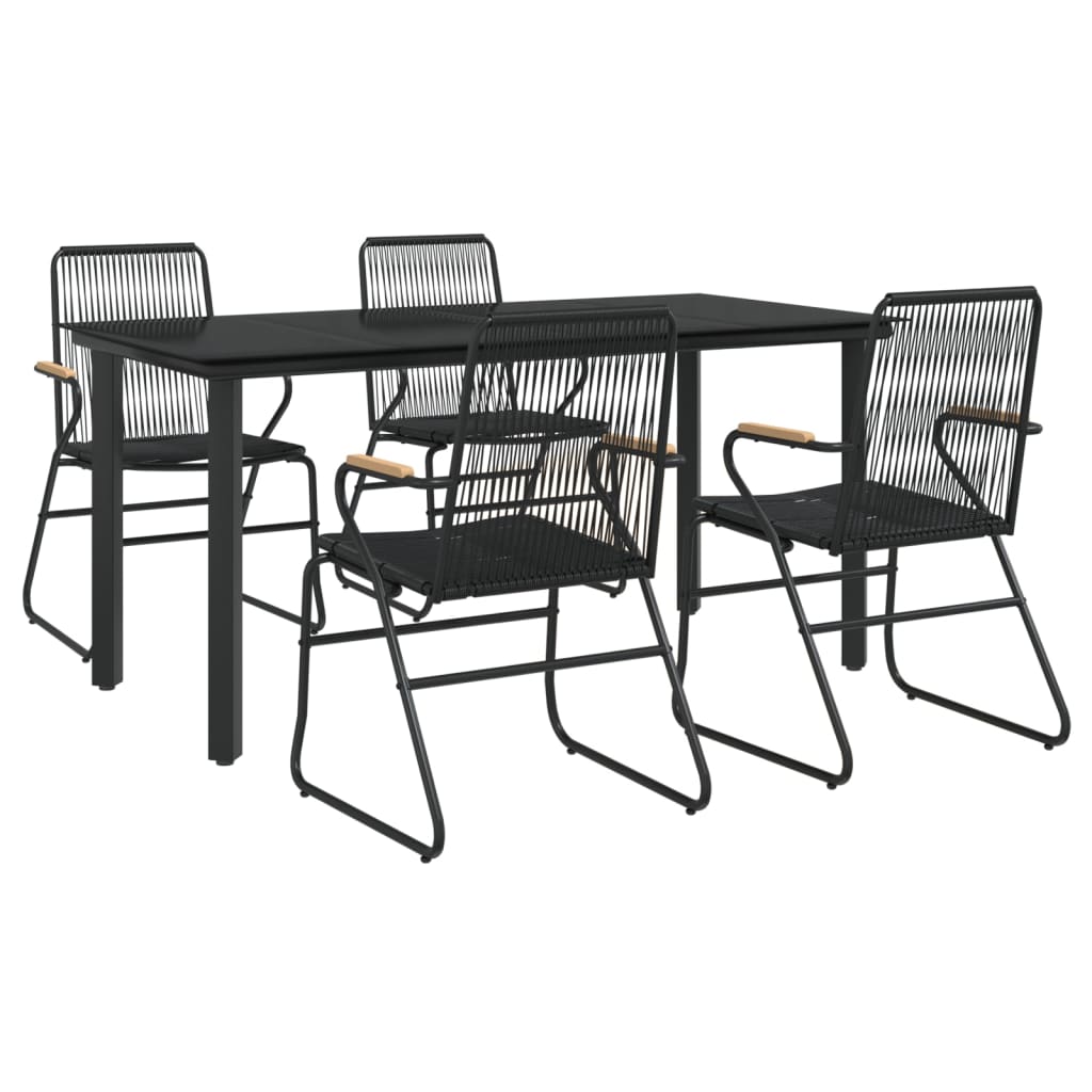 5 Piece Patio Dining Set Black PVC Rattan