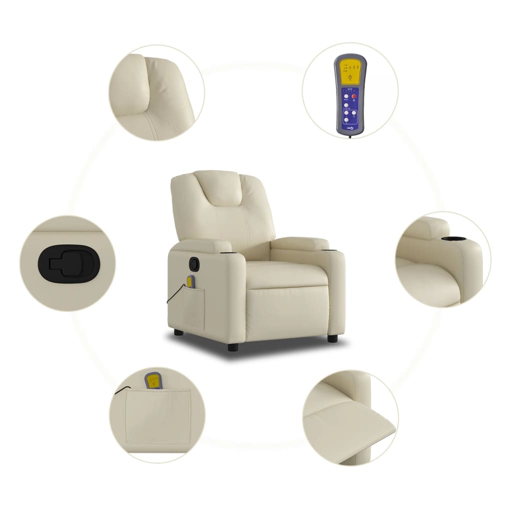 Massage Recliner Chair Cream Faux Leather