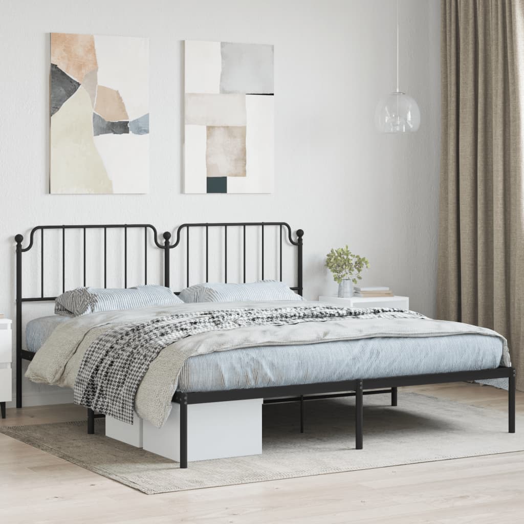 Metal Bed Frame without Mattress with Headboard Black 72"x83.9"