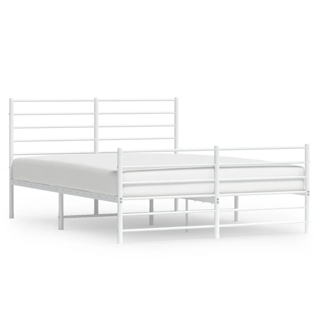 Metal Bed Frame without Mattress with Footboard White 53.1"x74.8"