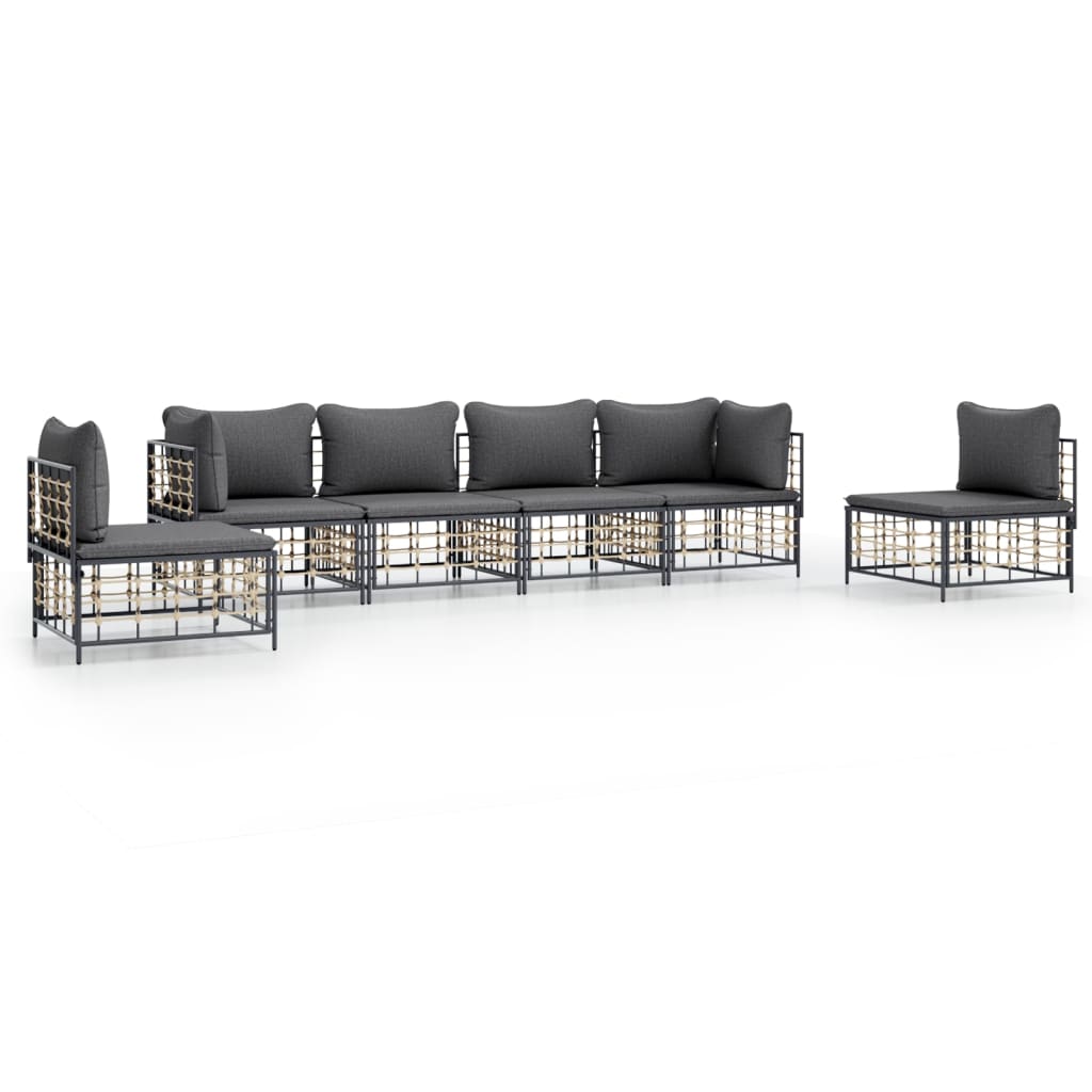 6 Piece Patio Lounge Set with Cushions Anthracite Poly Rattan