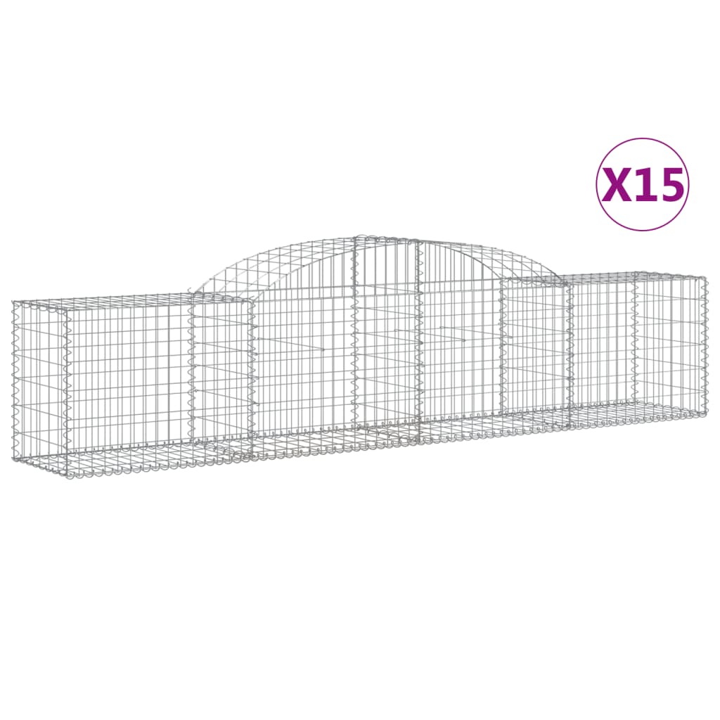 Arched Gabion Baskets 15 pcs 118.1"x19.7"x23.6"/31.5" Galvanized Iron