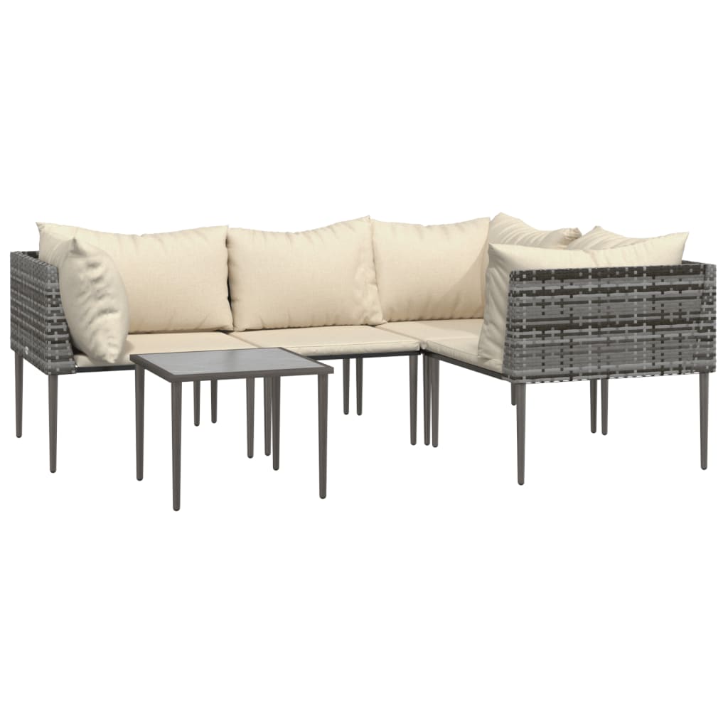 5 Piece Patio Lounge Set with Cushions Gray Poly Rattan