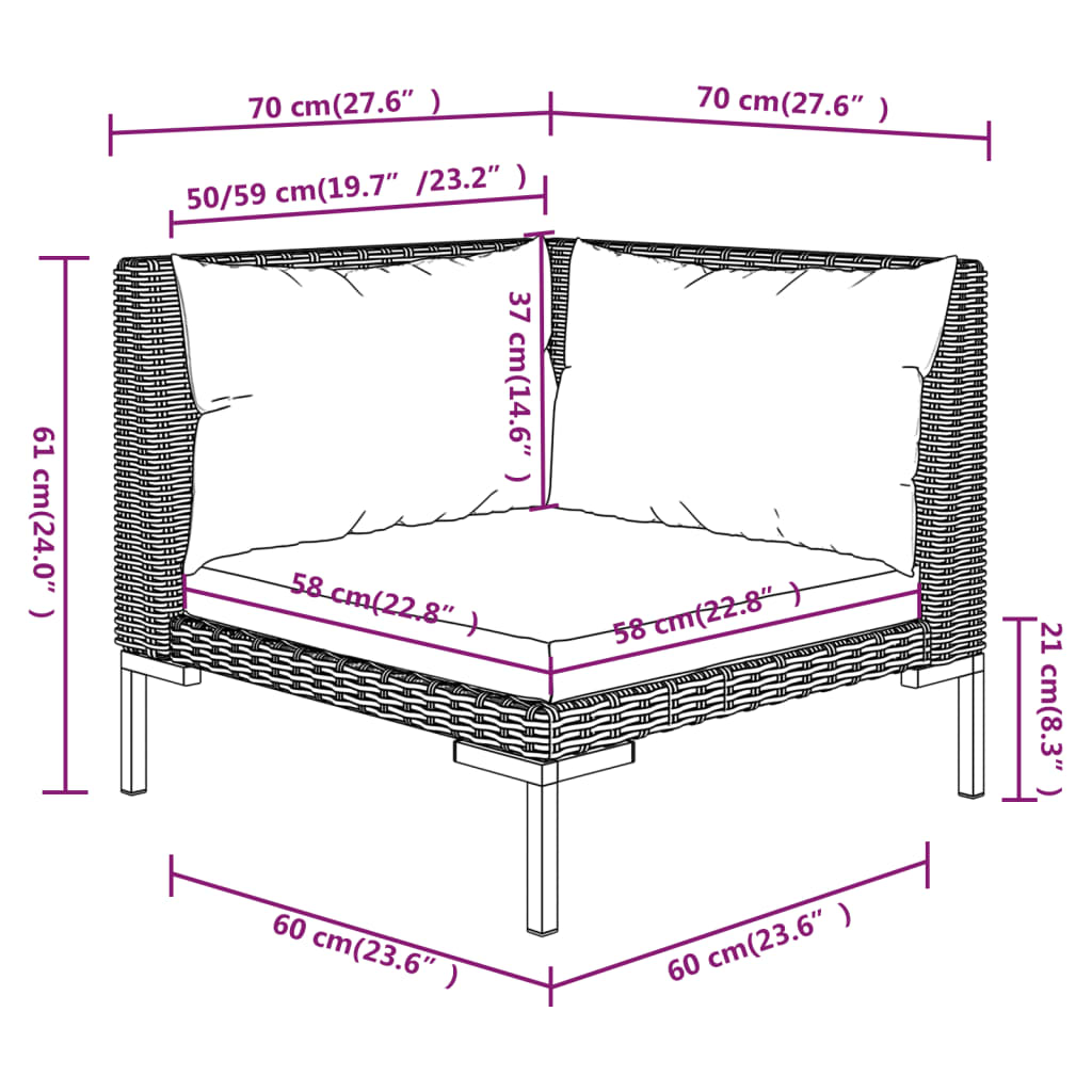 3 Piece Patio Lounge Set with Cushions Poly Rattan Dark Gray