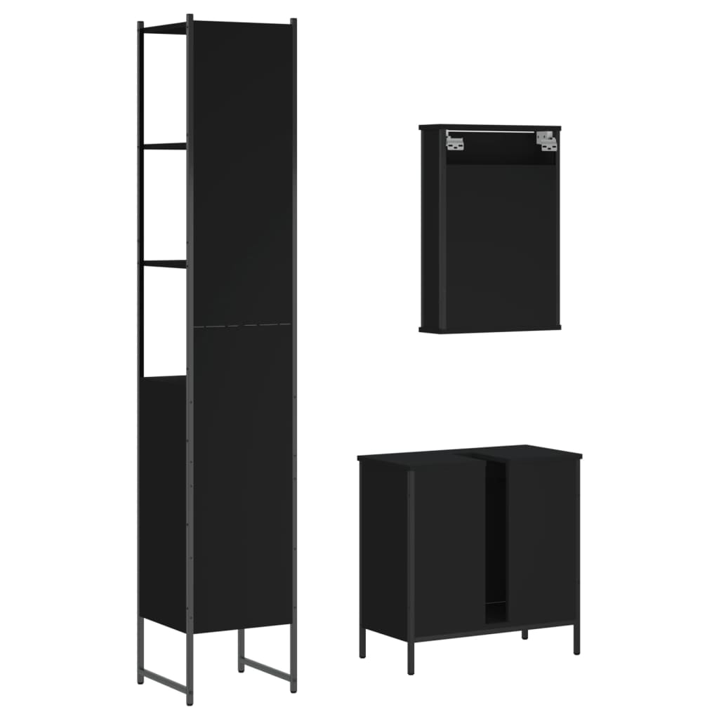 3 Piece Bathroom Furniture Set Black Engineered Wood