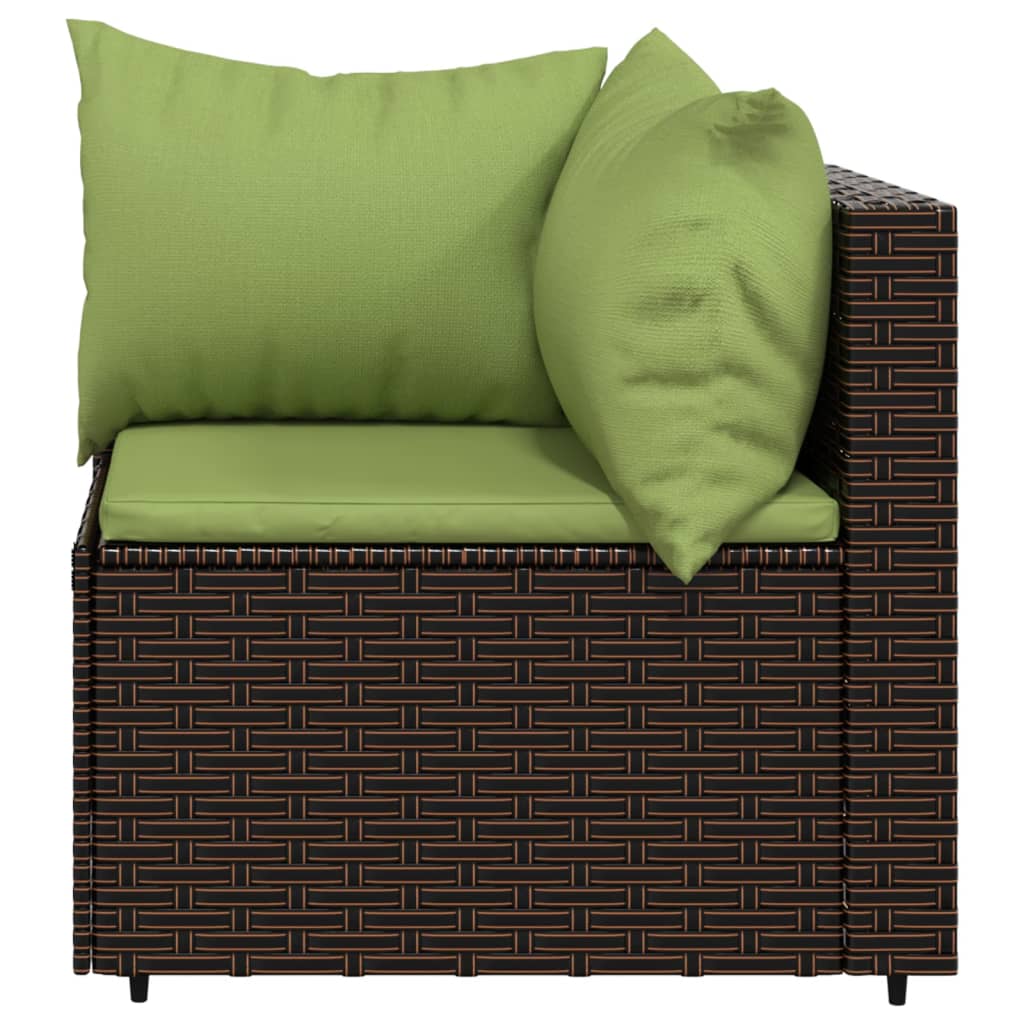 Patio Corner Sofa with Cushions Brown Poly Rattan