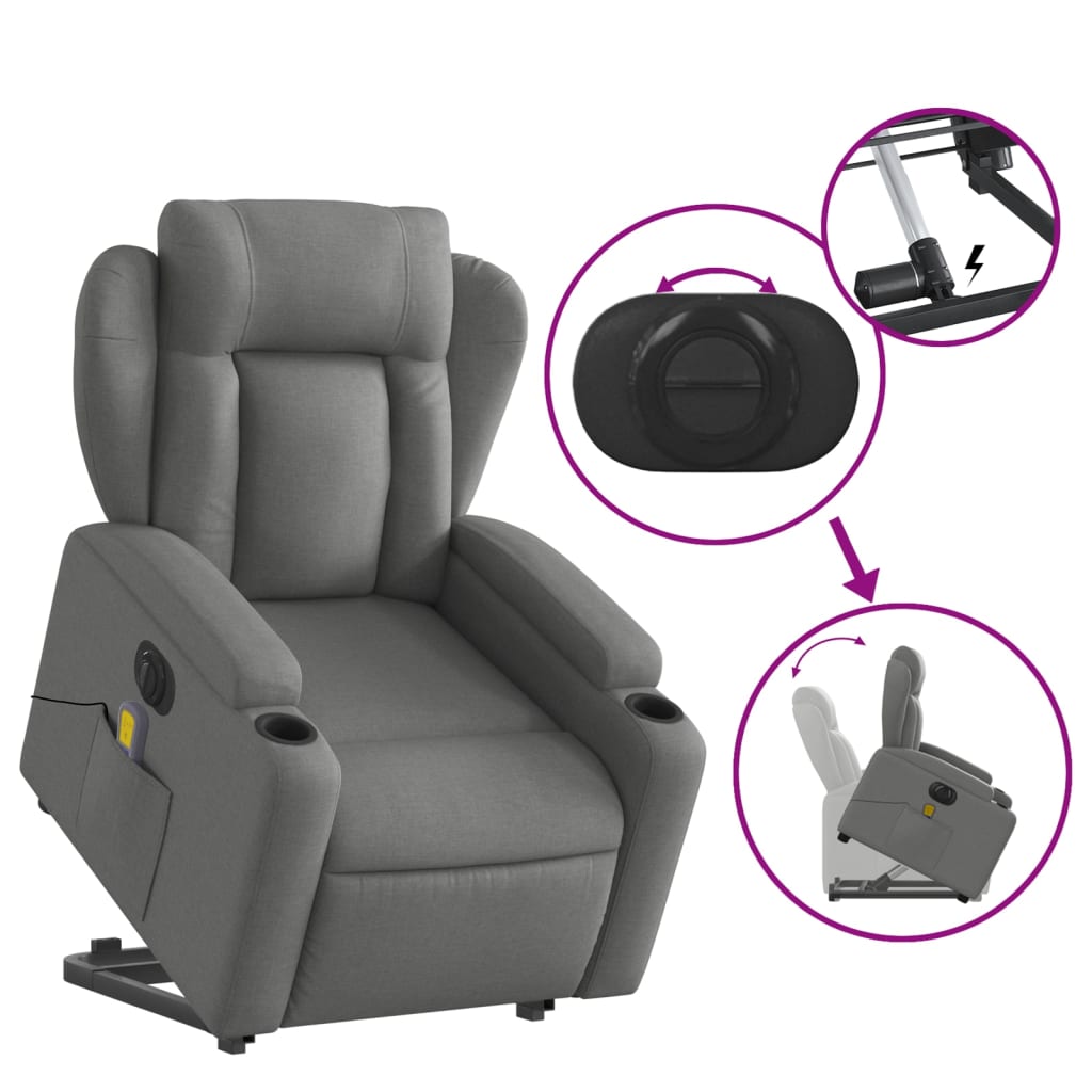 Electric Stand up Massage Recliner Chair Dark Gray Fabric