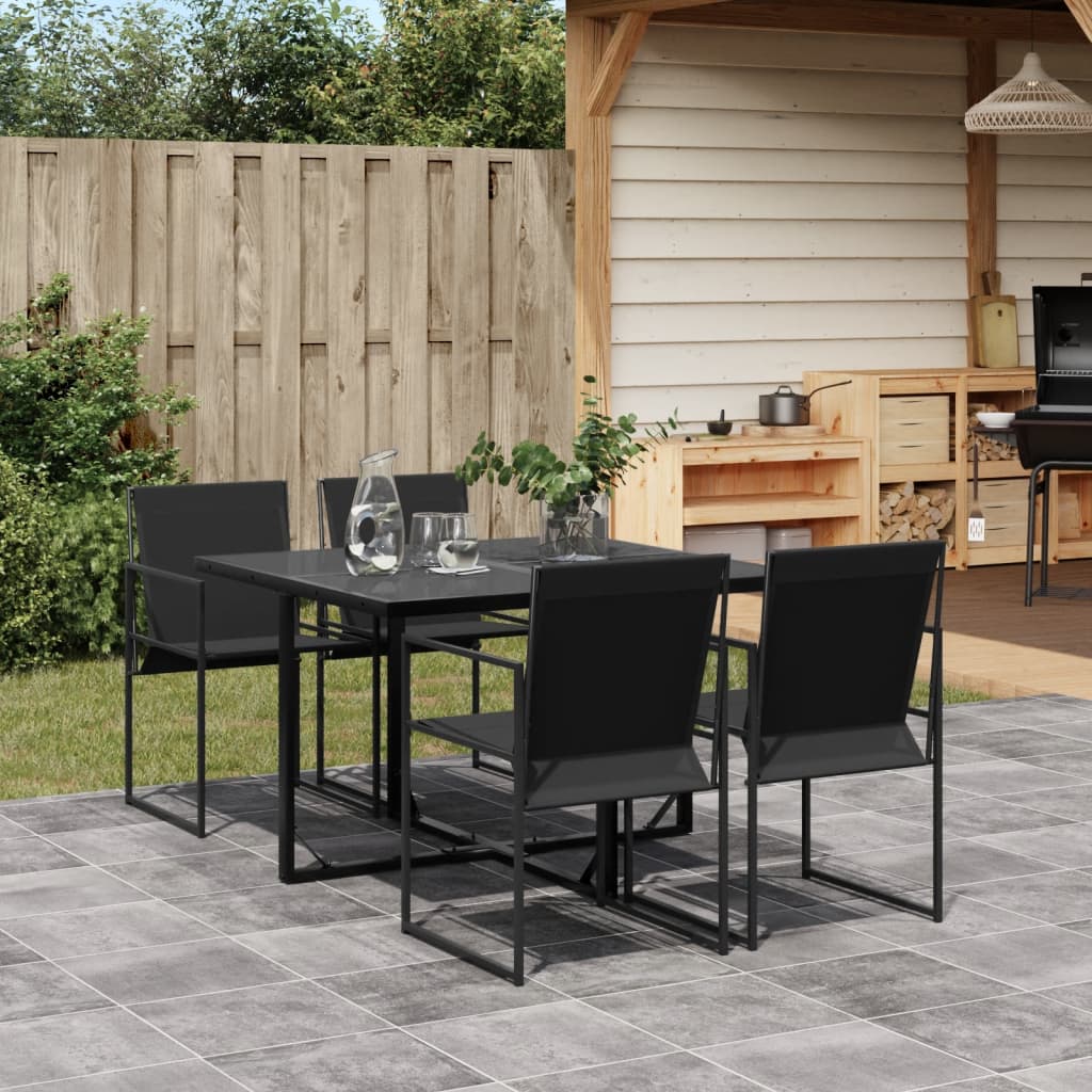 5 Piece Patio Dining Set Black Textilene