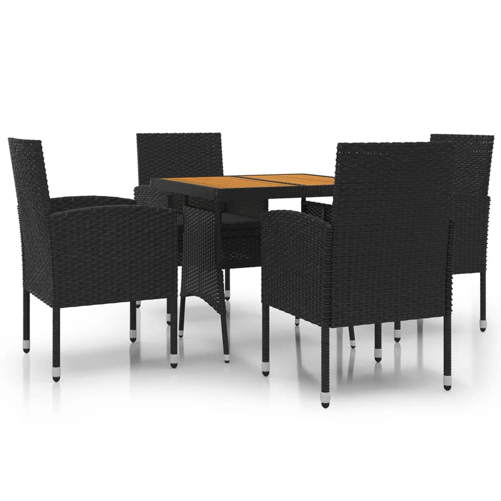 5 Piece Patio Dining Set Poly Rattan Black