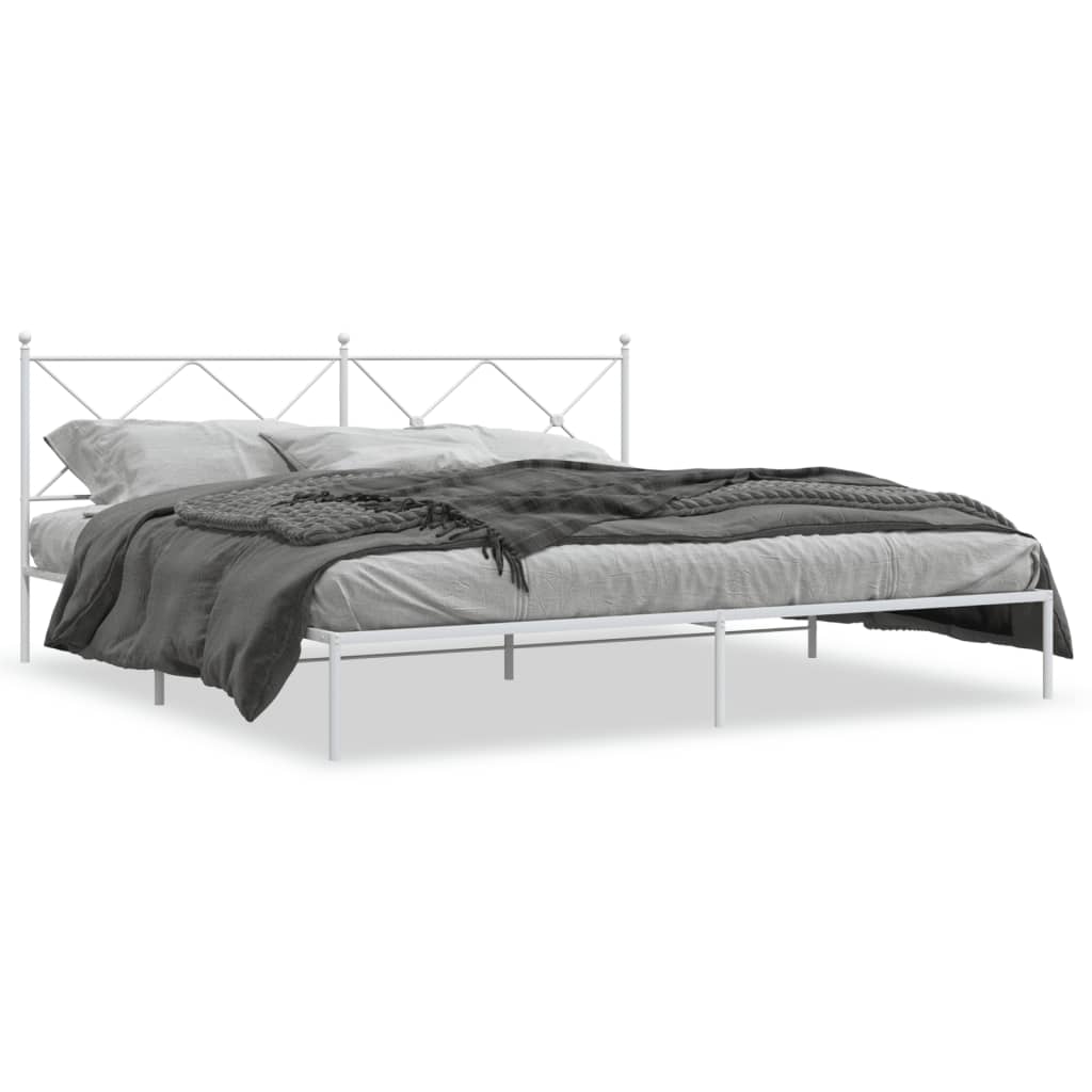 Metal Bed Frame without Mattress with Headboard White 76"x79.9"