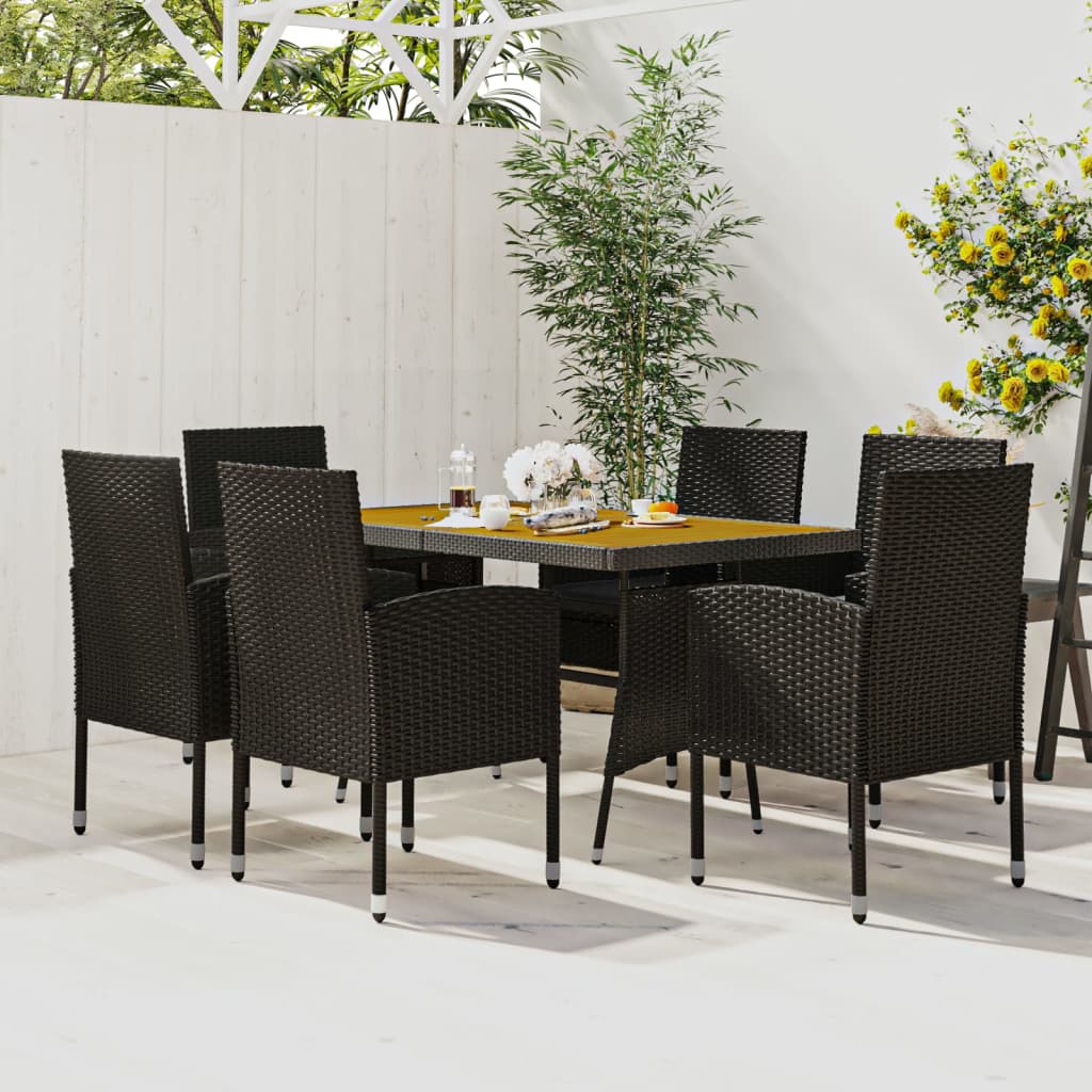 7 Piece Patio Dining Set Poly Rattan Black