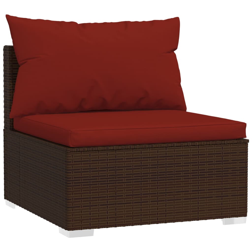 4 Seater Sofa with Cushions Brown Poly Rattan