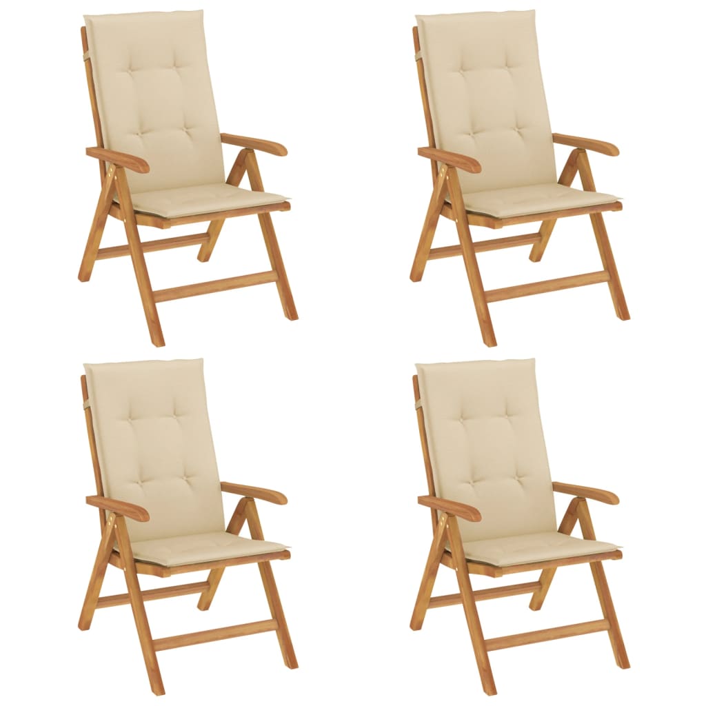 Reclining Patio Chairs with Cushions 4 pcs Solid Wood Teak