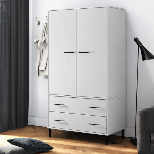 Wardrobe with Metal Legs White 35.4"x21.7"x67.9" Solid Wood OSLO