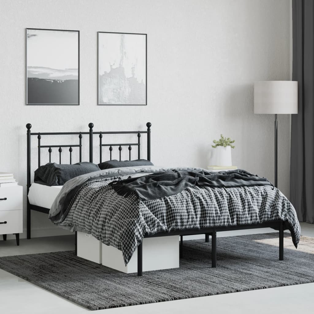 Metal Bed Frame without Mattress with Headboard Black 53.1"x74.8"