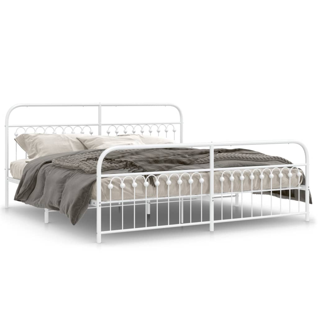 Metal Bed Frame without Mattress with Footboard White 76"x79.9"