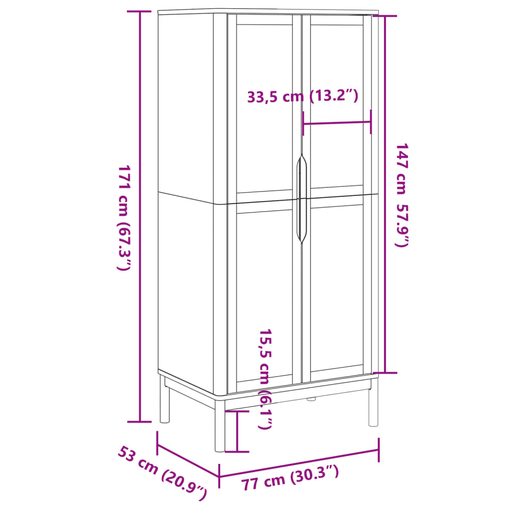 Wardrobe FLORO White 30.3"x20.9"x67.3" Solid Wood Pine