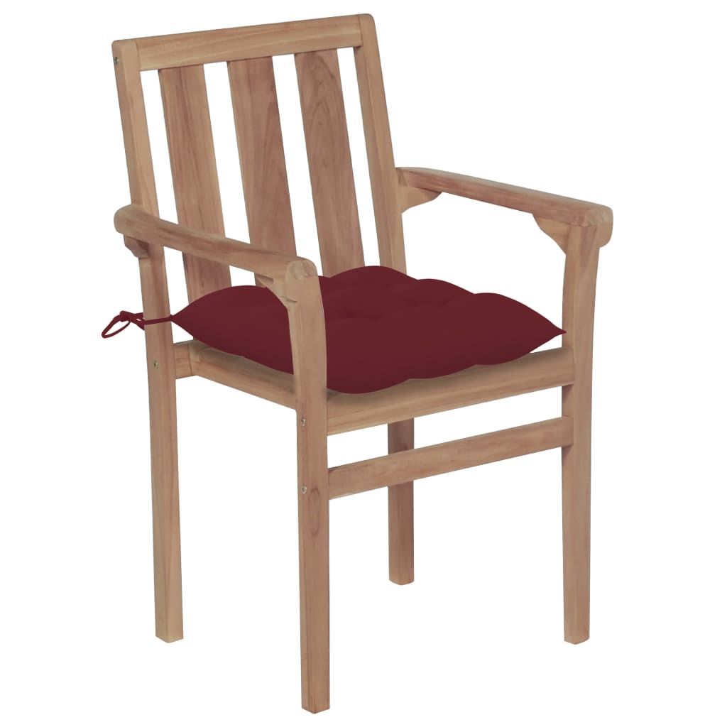 Stackable Patio Chairs with Cushions 6 pcs Solid Teak Wood