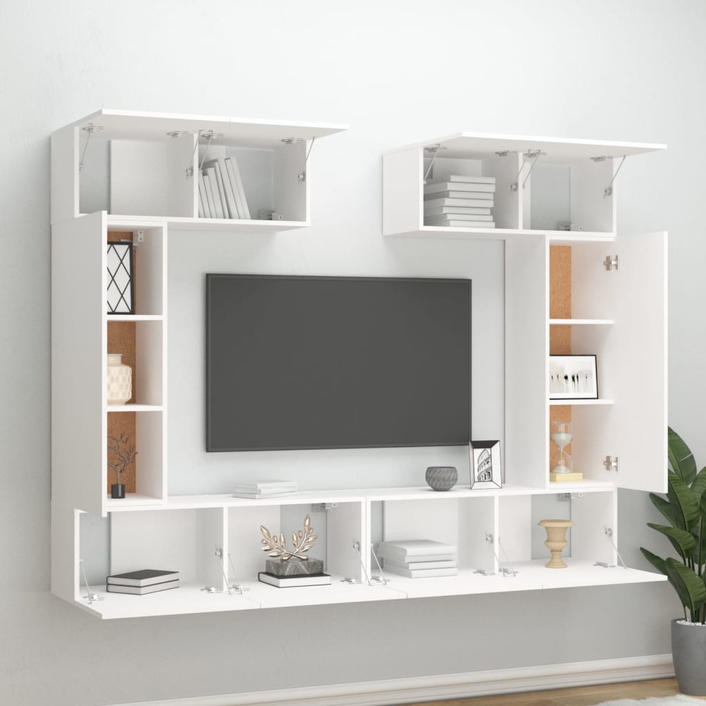 6 Piece TV Stand Set White Engineered Wood