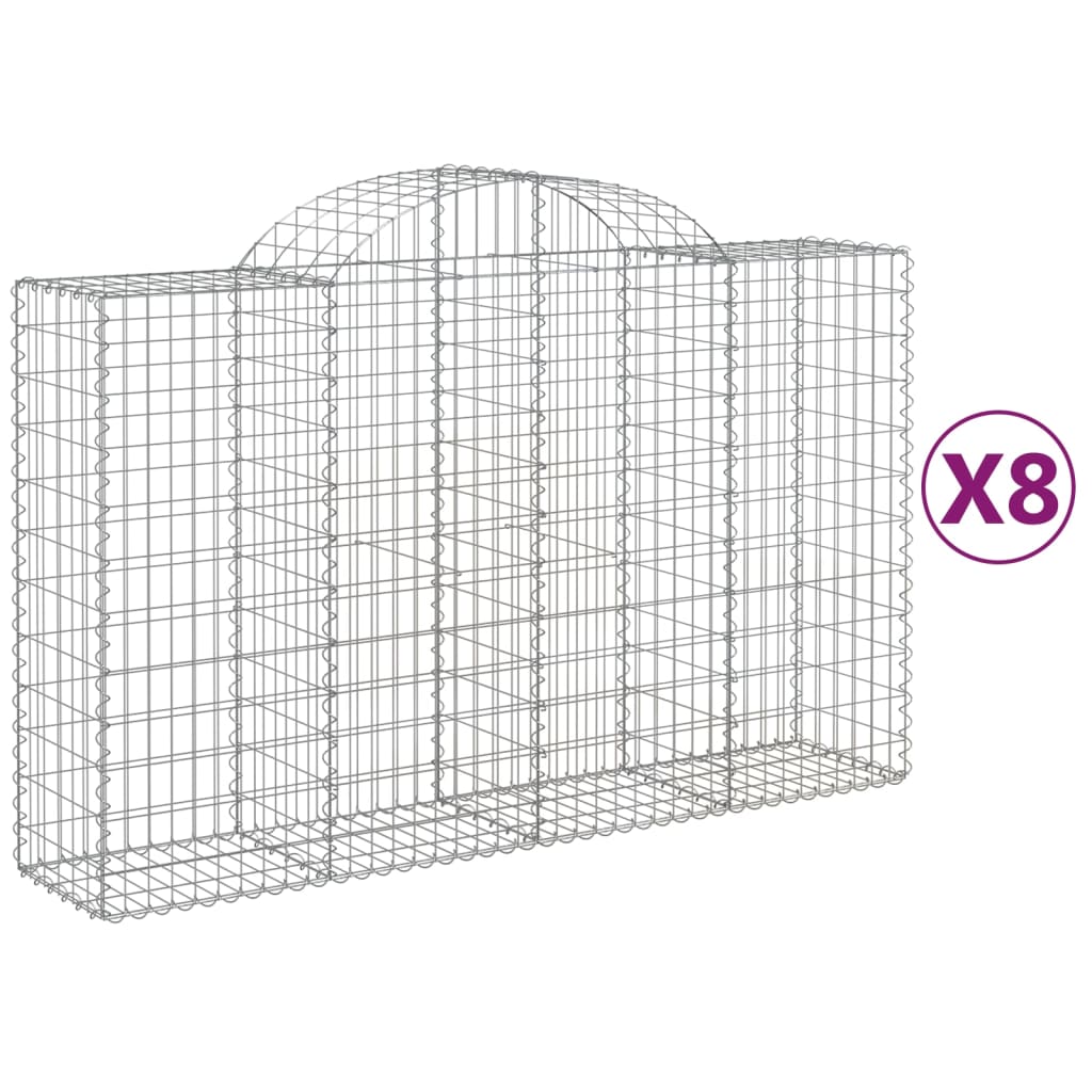 Arched Gabion Baskets 8 pcs 78.7"x19.7"x47.2"/55.1" Galvanized Iron