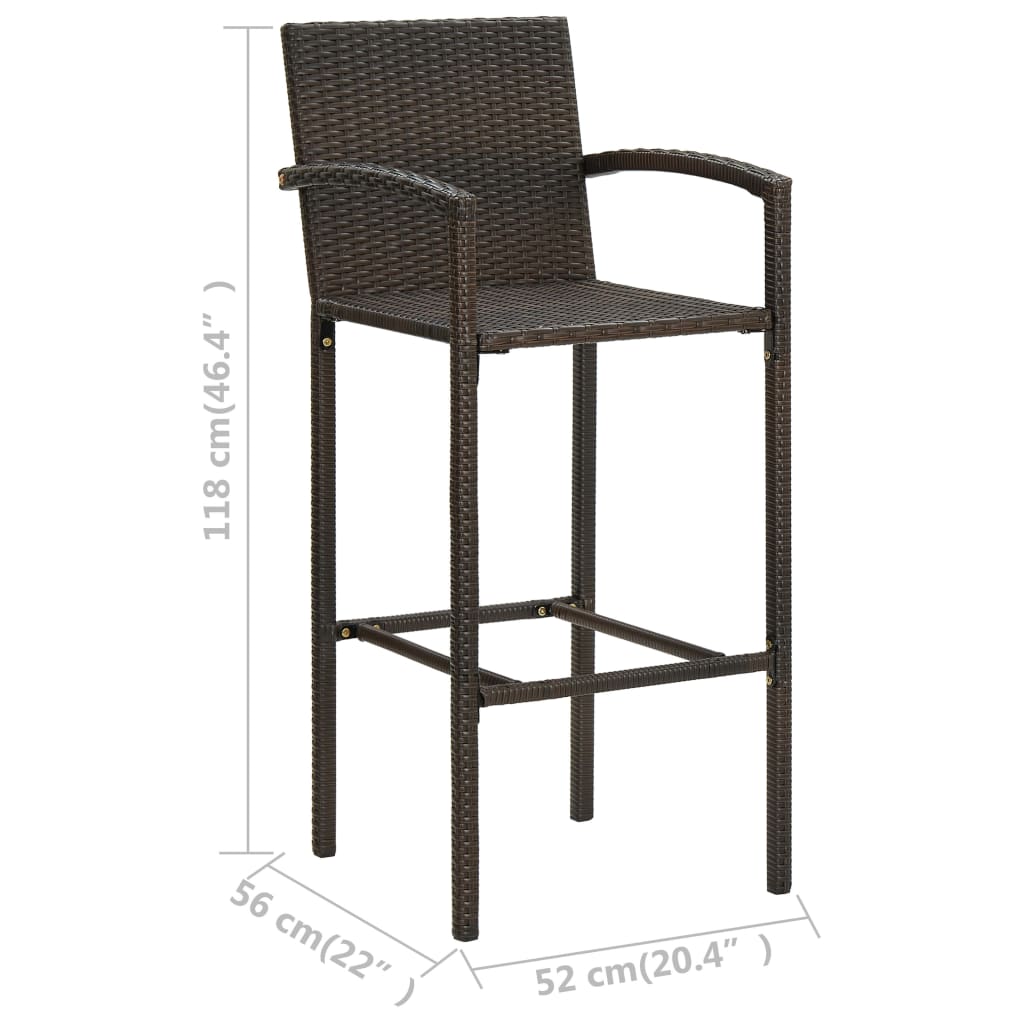 Bar Stools 2 pcs Brown Poly Rattan