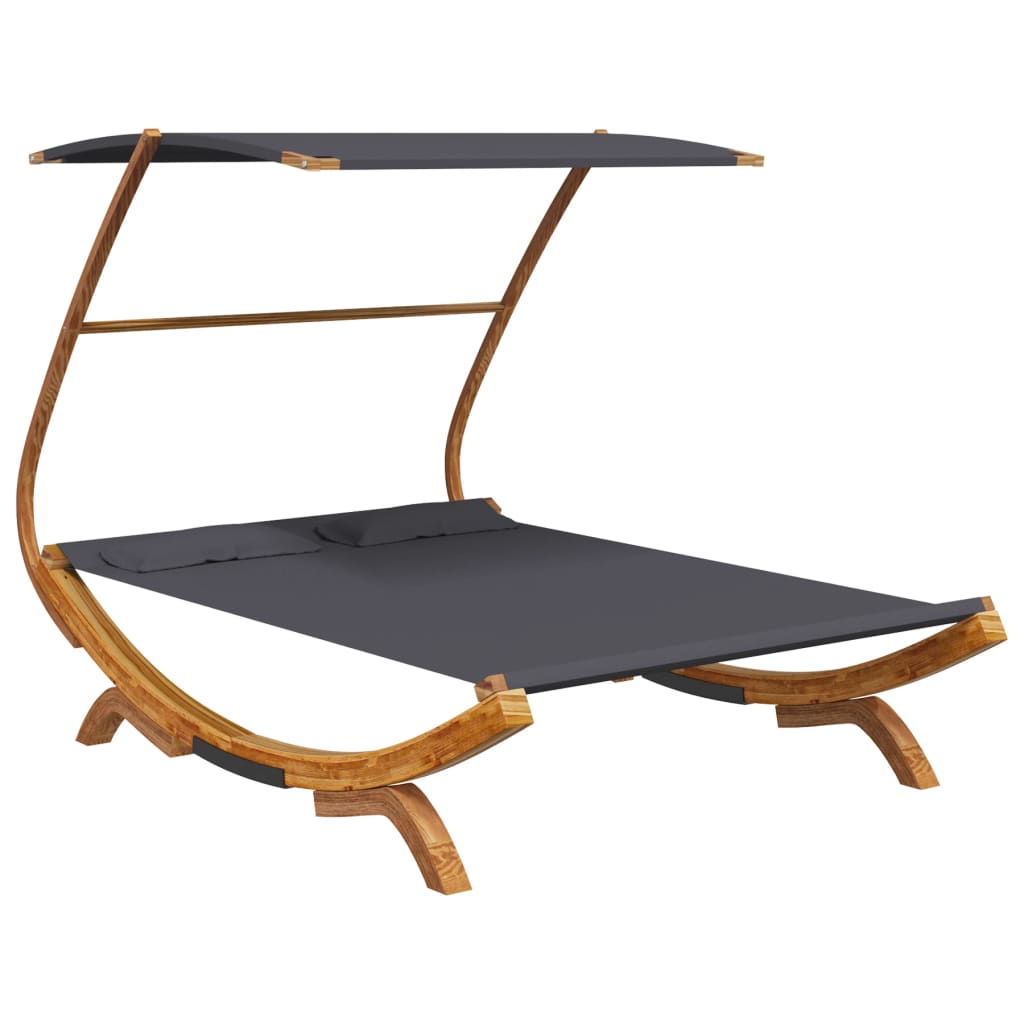 Patio Lounge Bed with Canopy 65"x79.9"x54.3" Solid Bent Wood Anthracite