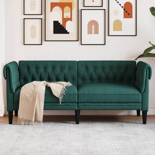 Chesterfield Sofa 2-Seater Dark Green Fabric