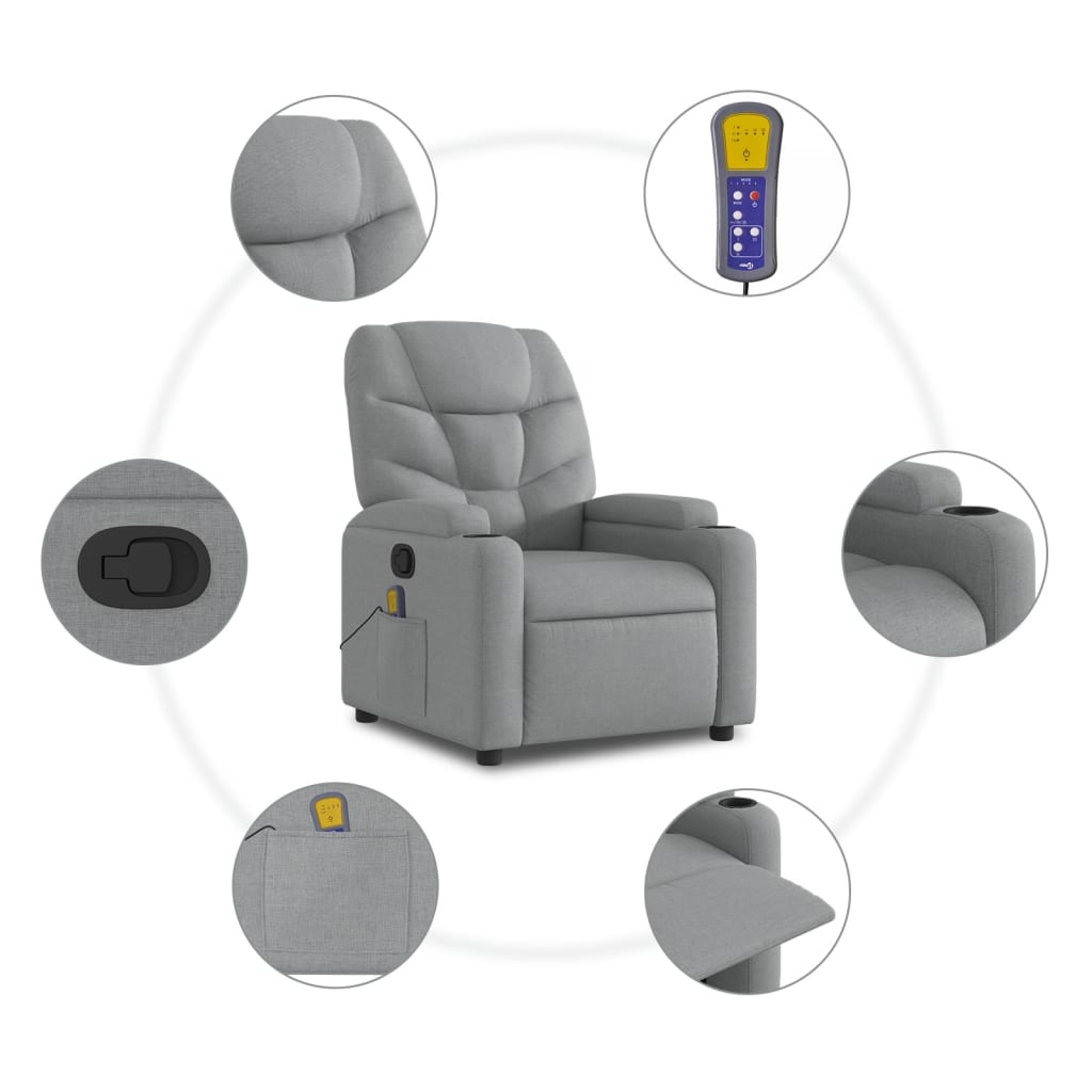 Massage Recliner Chair Light Gray Fabric