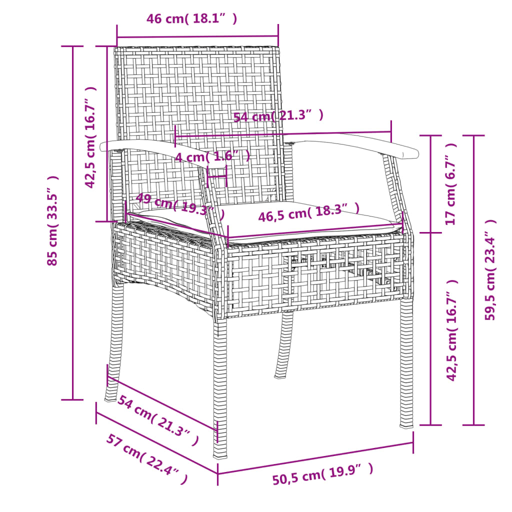 4 Piece Patio Dining Set with Cushions Gray Poly Rattan