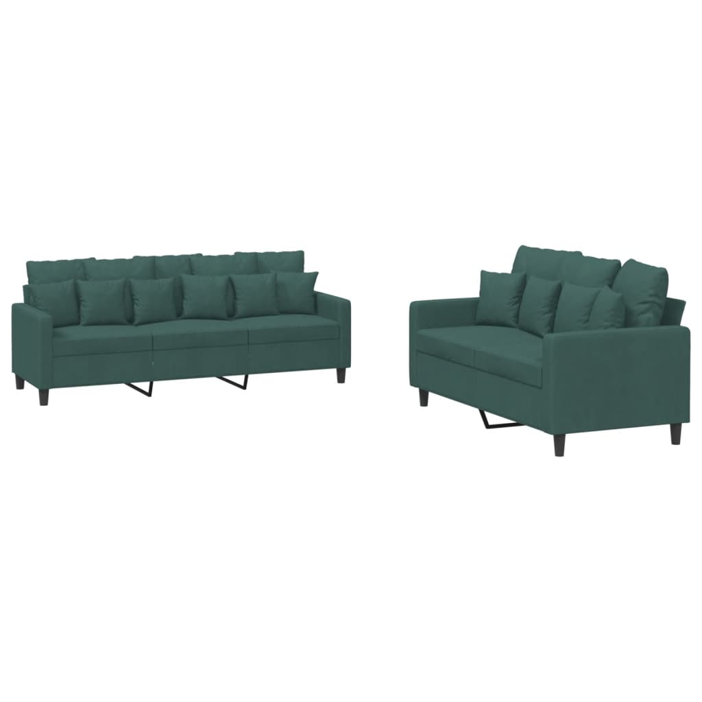 2 Piece Sofa Set with Cushions Dark Green Velvet