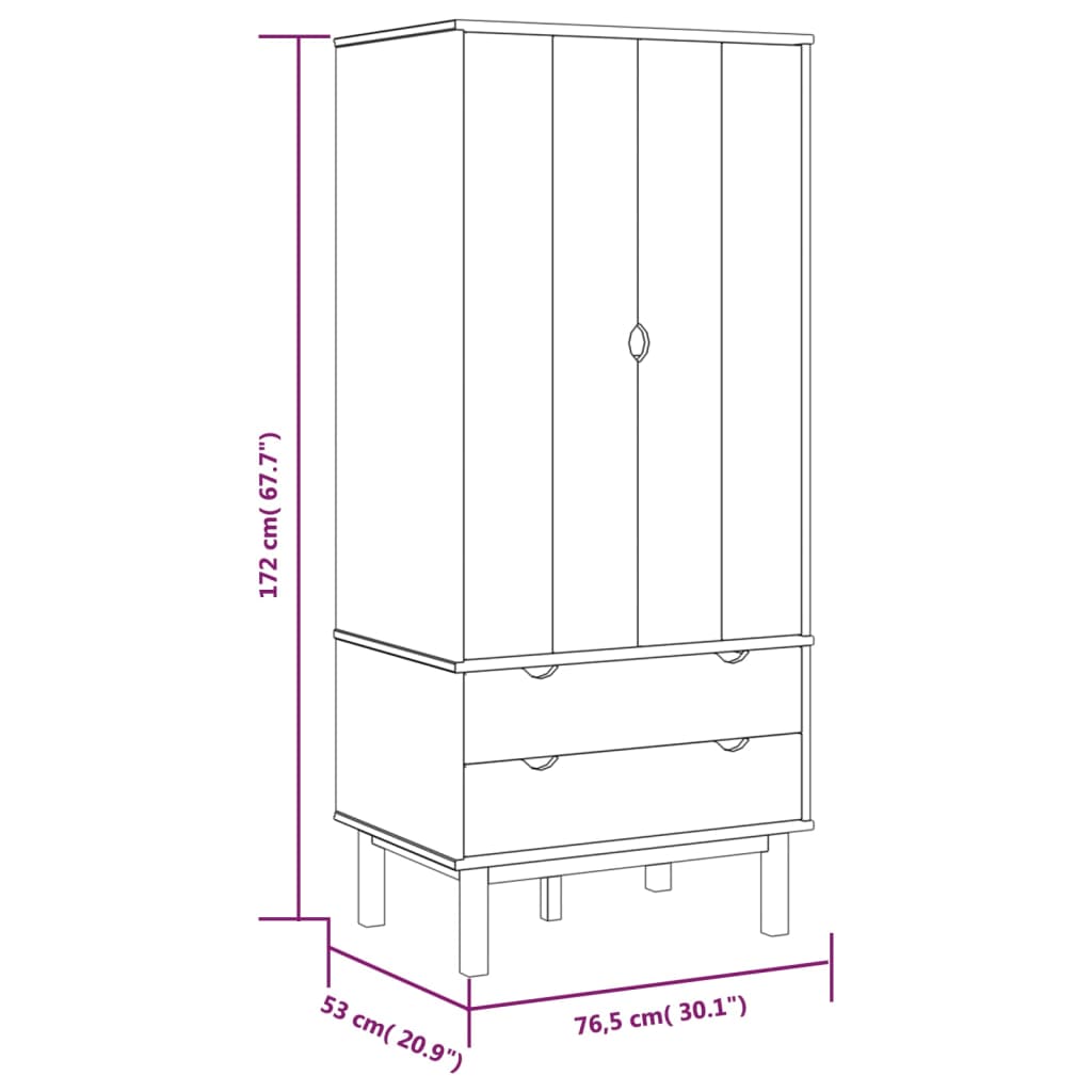 Wardrobe OTTA 30.1"x20.9"x67.7" Solid Wood Pine