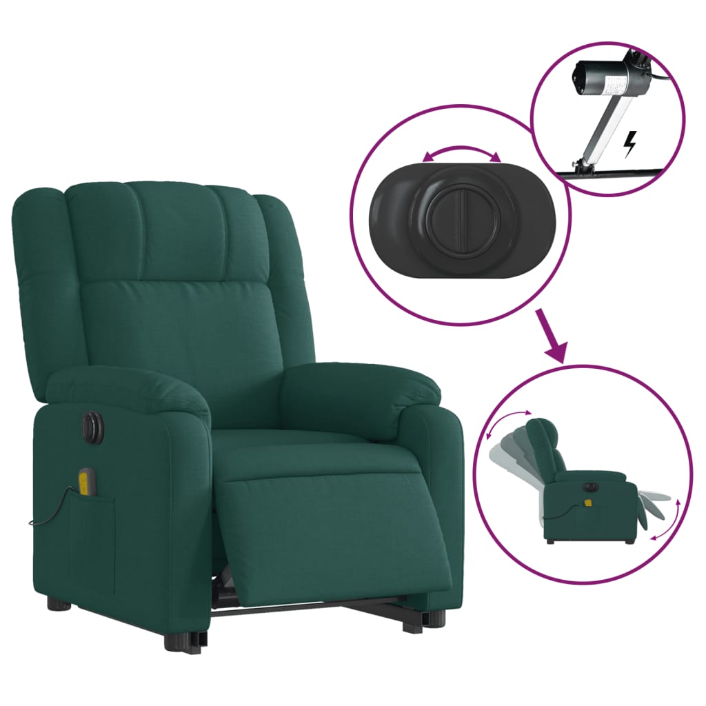 Electric Stand up Massage Recliner Chair Dark Green Fabric