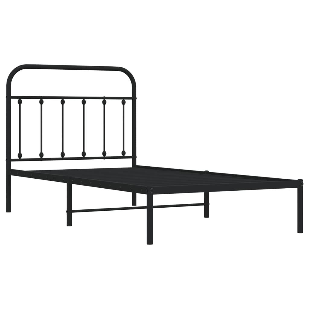 Metal Bed Frame without Mattress with Headboard Black 39.4"x74.8"