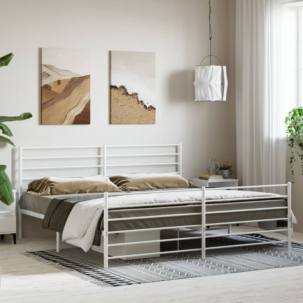 Metal Bed Frame without Mattress with Footboard White 72"x83.9"