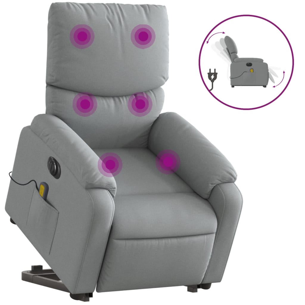 Electric Stand up Massage Recliner Chair Light Gray Fabric