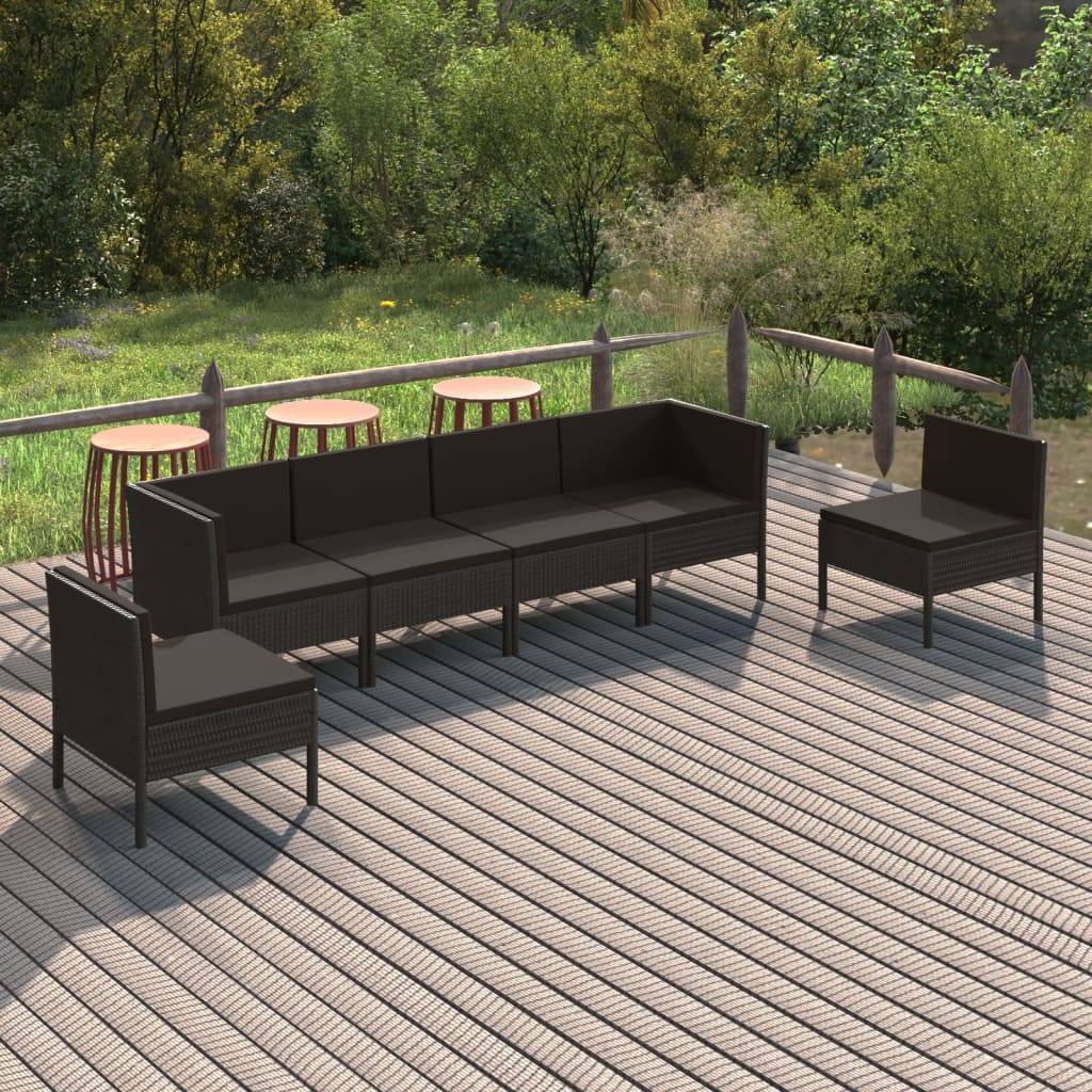 6 Piece Patio Lounge Set with Cushions Poly Rattan Black