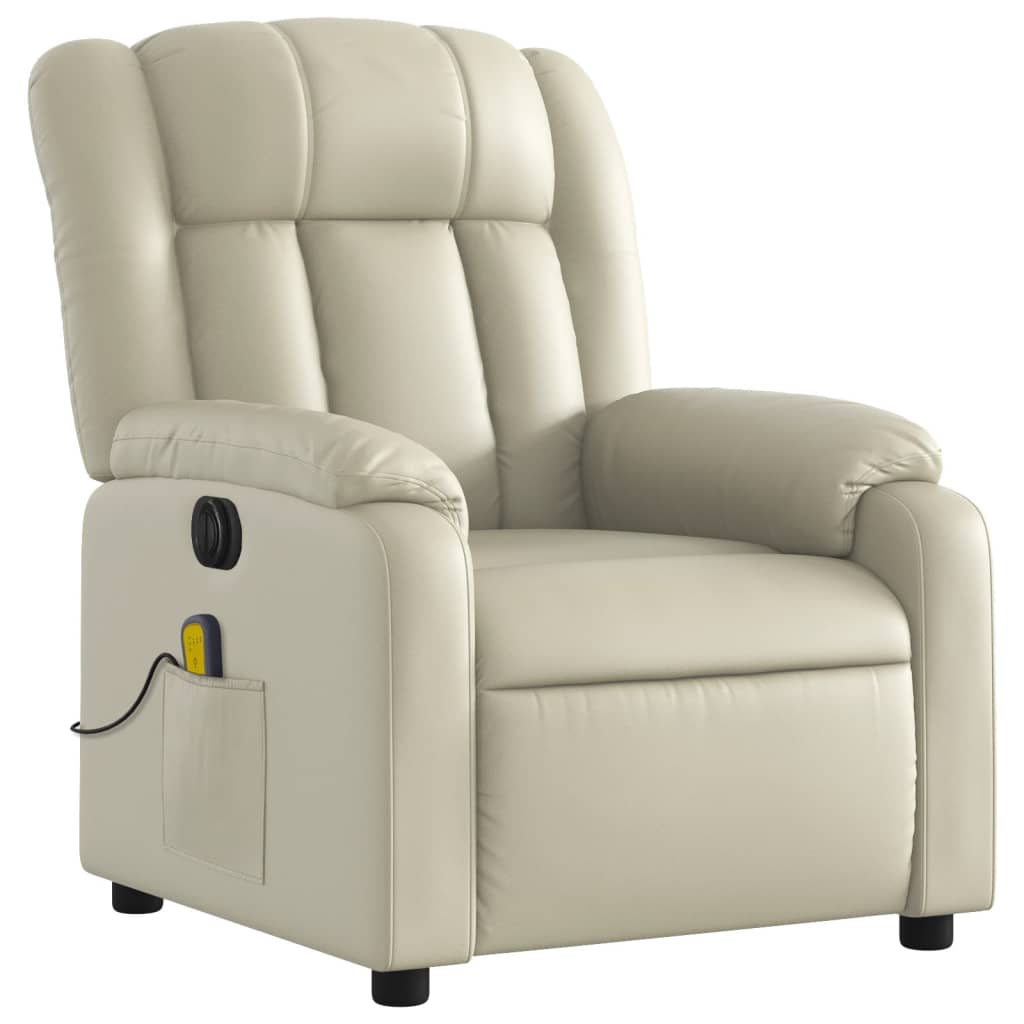 Electric Massage Recliner Chair Cream Faux Leather