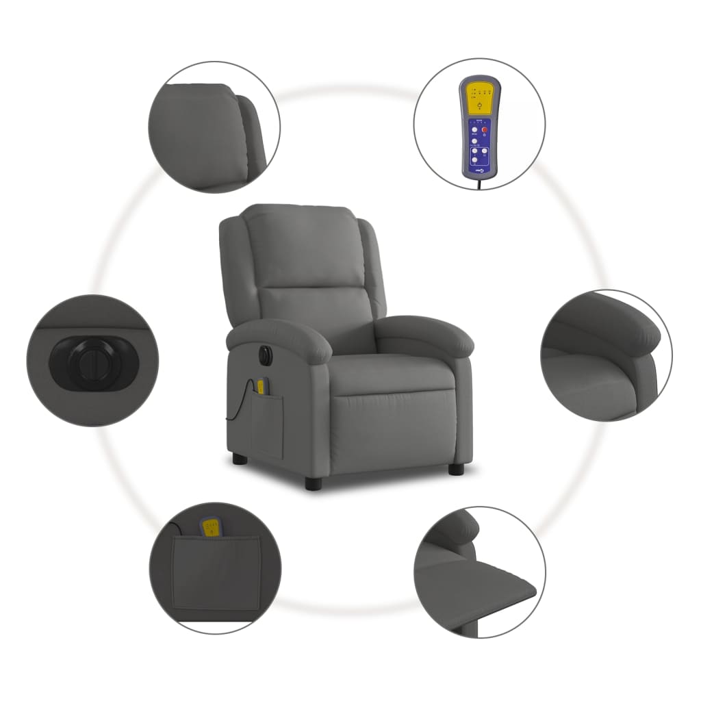 Electric Massage Recliner Chair Gray Real Leather