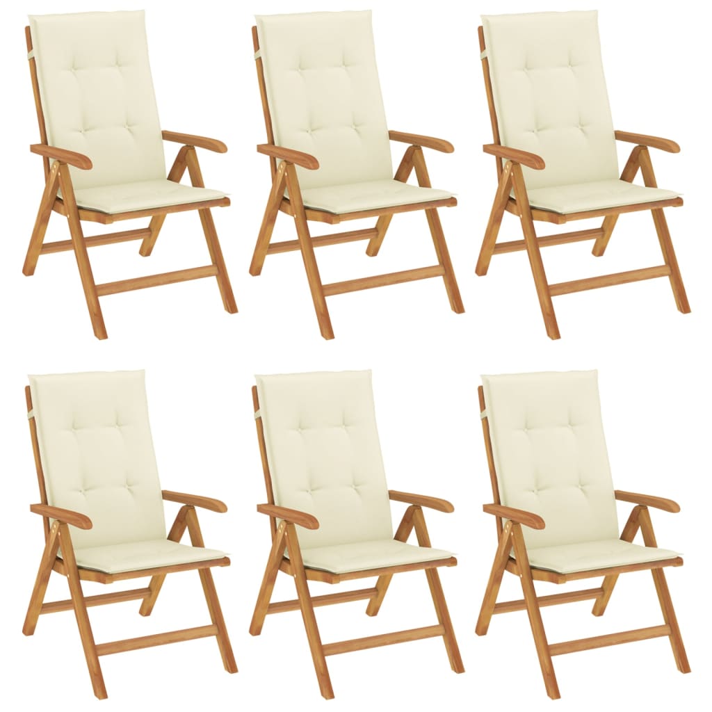 Reclining Patio Chairs with Cushions 6 pcs Solid Wood Teak