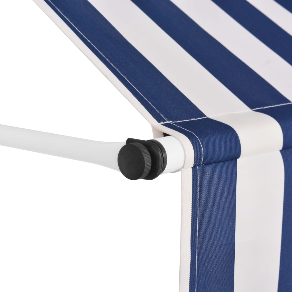 Manual Retractable Awning 137.8" Blue and White Stripes