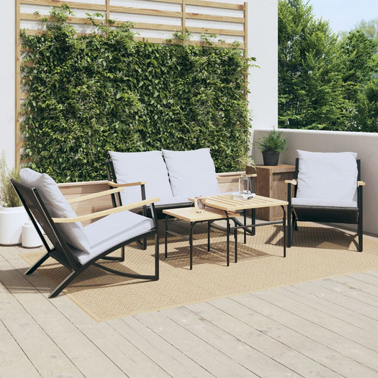 5 Piece Balcony Furniture Set with Cushions Black Steel