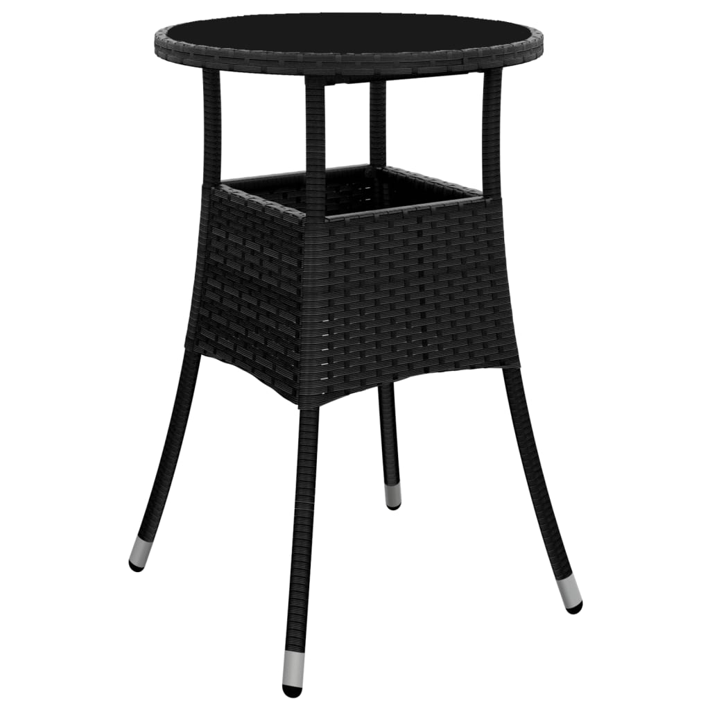 3 Piece Patio Bistro Set with Cushions Black Poly Rattan