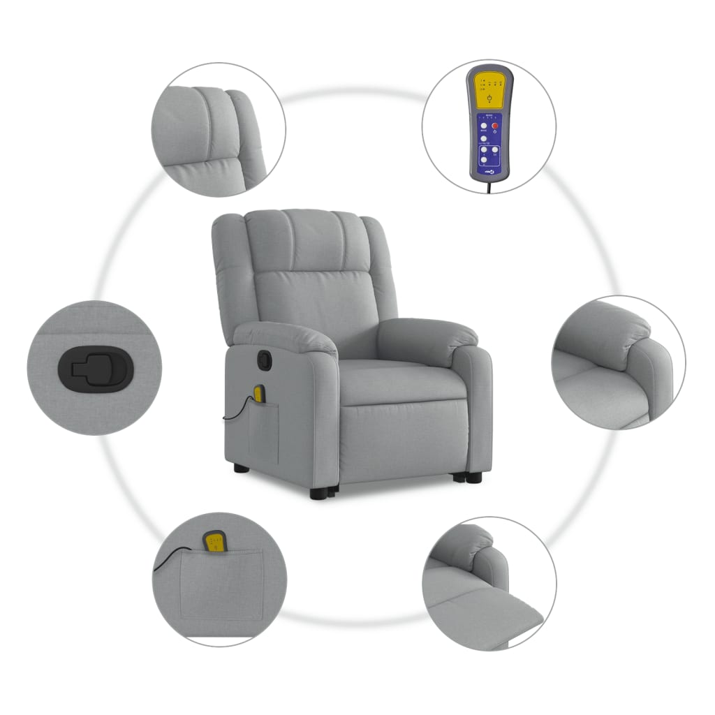 Stand up Massage Recliner Chair Light Gray Fabric