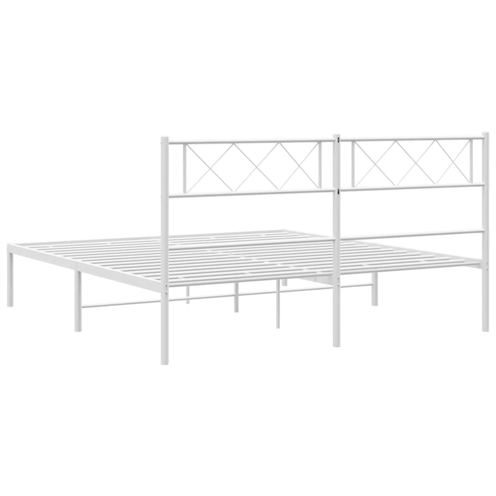 Metal Bed Frame without Mattress with Headboard White 59.1"x78.7"