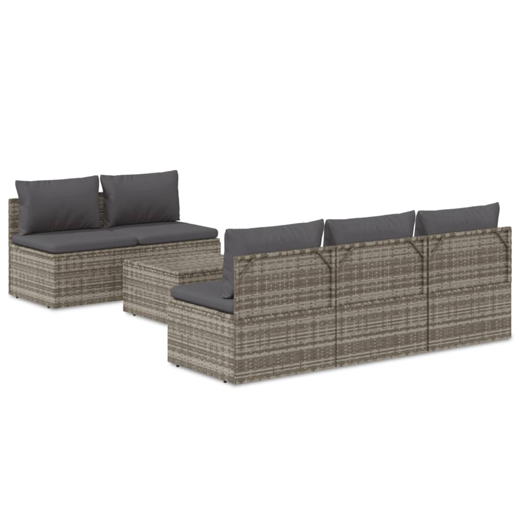 6 Piece Patio Lounge Set with Cushions Gray Poly Rattan