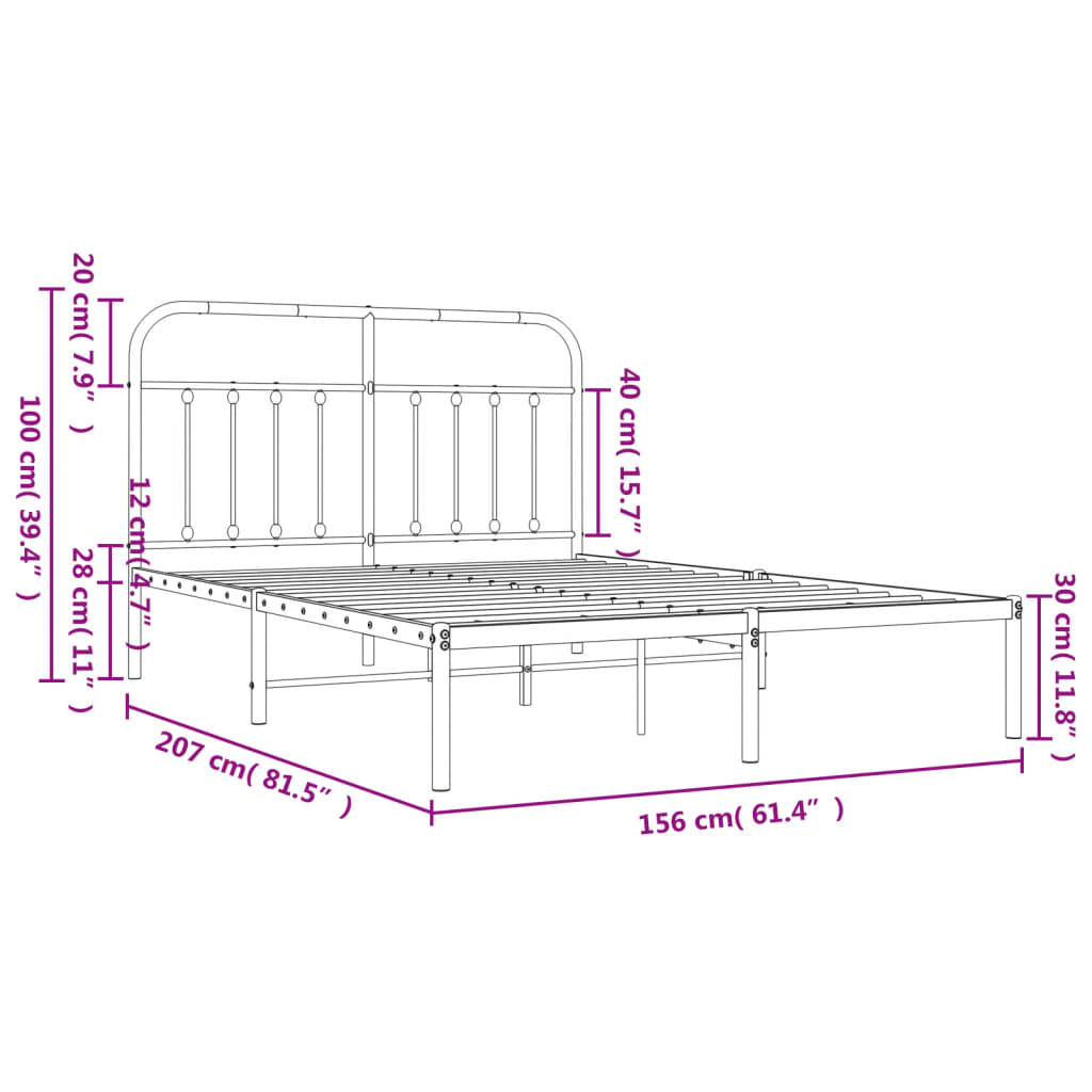 Metal Bed Frame without Mattress with Headboard Black 59.1"x78.7"