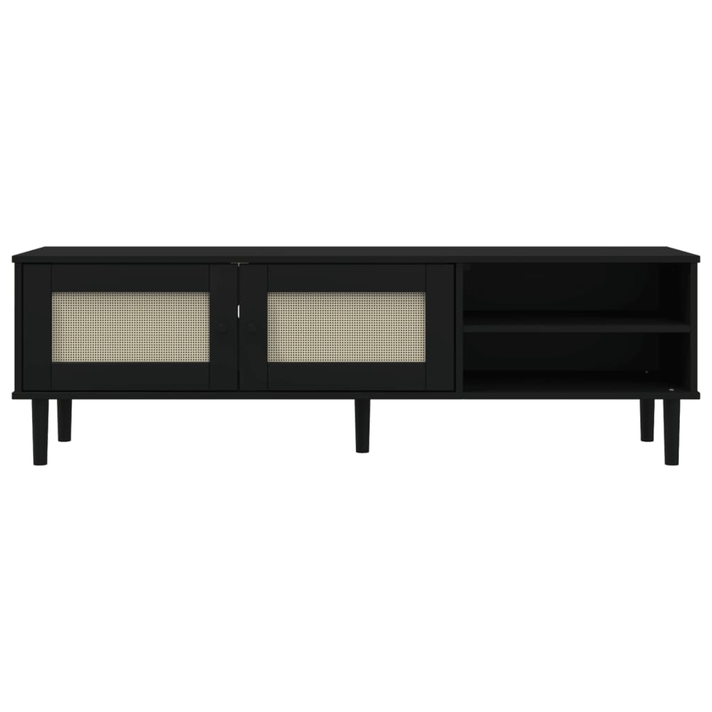 TV Stand SENJA Rattan Look Black 62.2"x15.7"x19.3" Solid Wood Pine