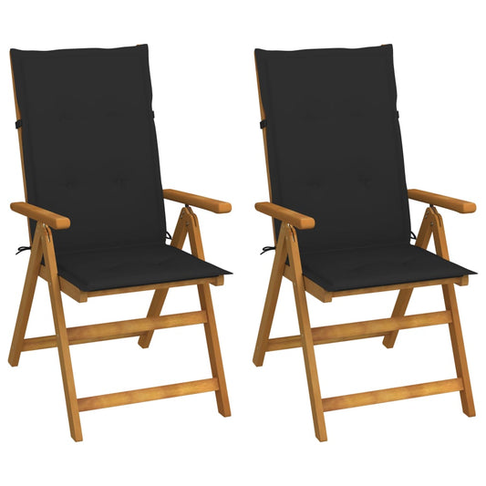 Patio Reclining Chairs 2 pcs with Cushions Solid Acacia Wood