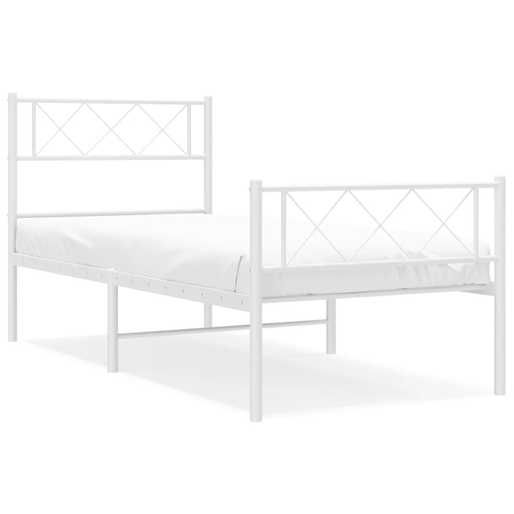 Metal Bed Frame without Mattress with Footboard White 39.4"x78.7"