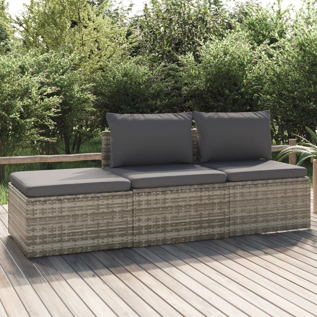 3 Piece Patio Lounge Set with Cushions Gray Poly Rattan